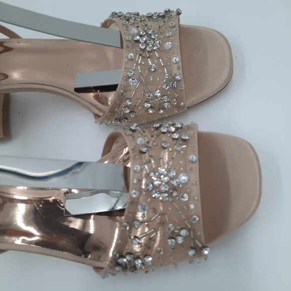 NEW Badgley Mischka Blaine Latte Embellished Crystals and beading Block Heel 6 - Picture 12 of 13